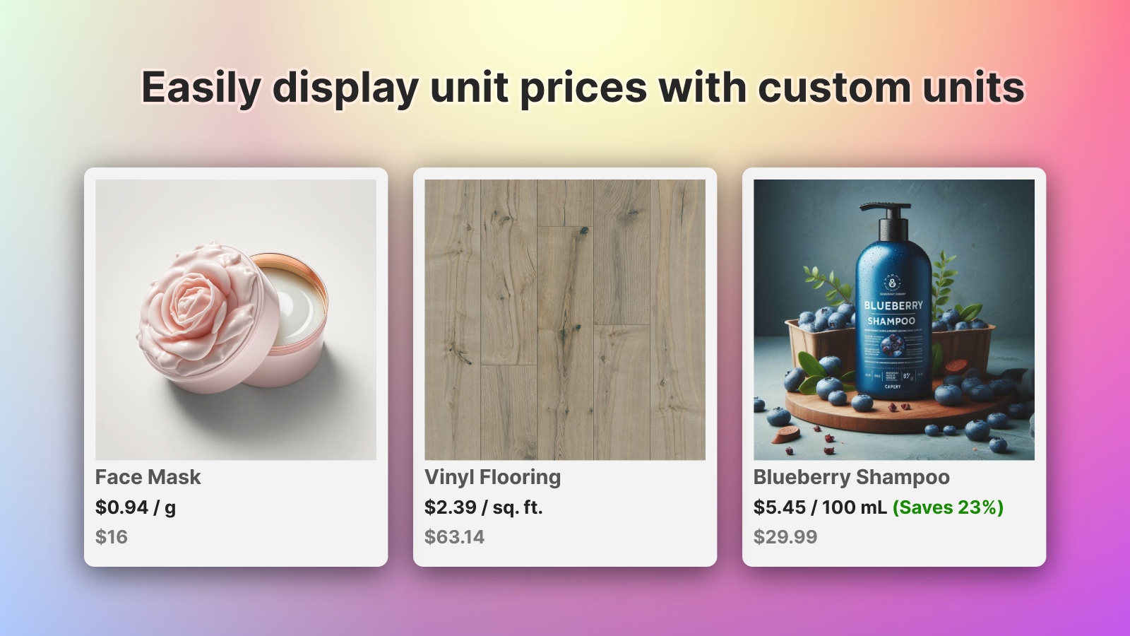 UnitWise displaying clear unit prices for products in a Shopify store